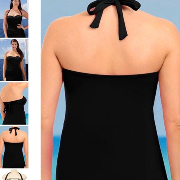 Swimsuits For All Halter Tankini Top Black 18 New - Picture 2 of 10